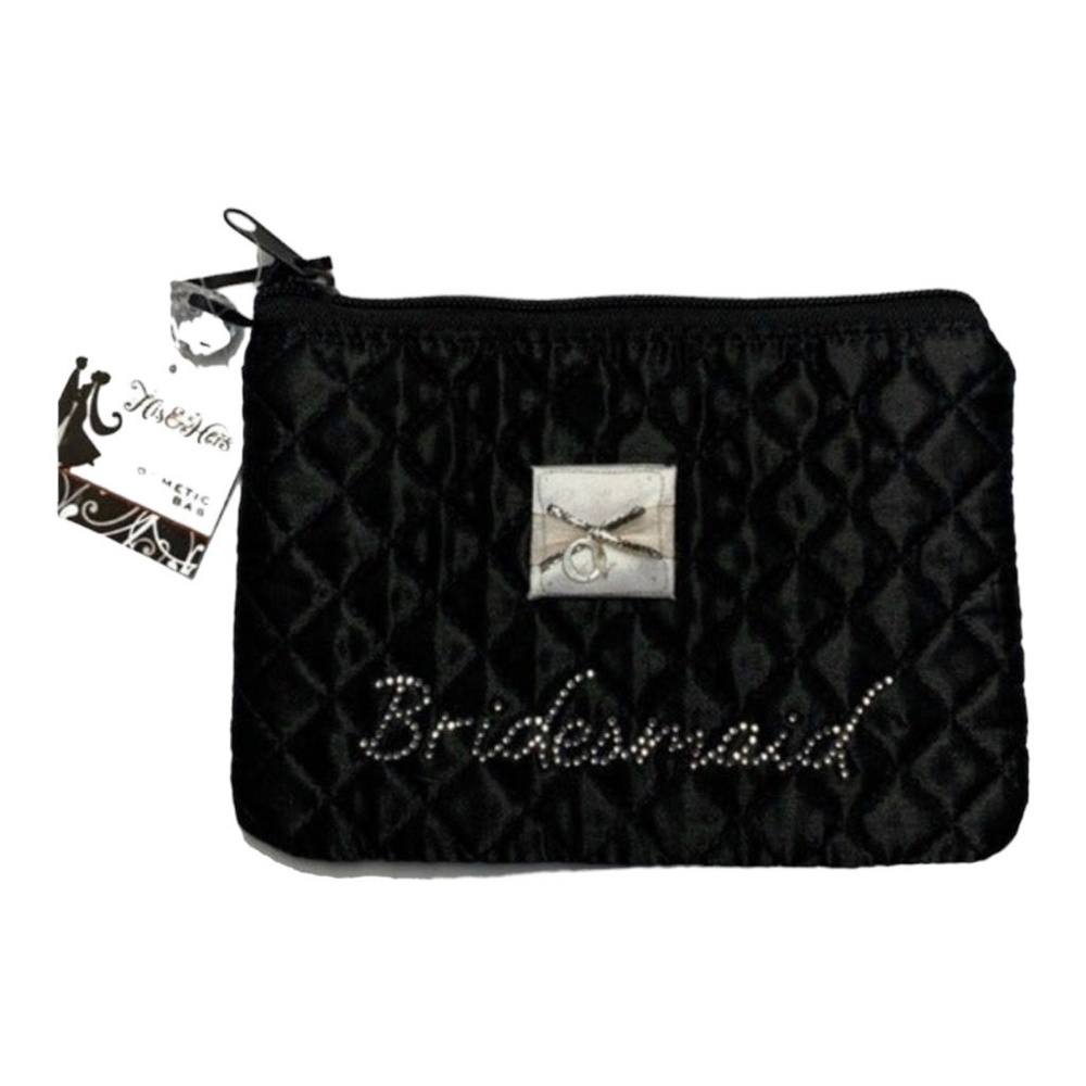 His & Hers Small Cosmetic Bag‎ Black Quilted Bridesmaid Elegant Gift Wedding NEW